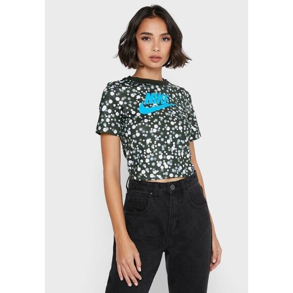 New! NIKE Logo Floral Print Women's Cropped Top Tee T-shirt Stretchy 90s Y2K - Picture 1 of 8